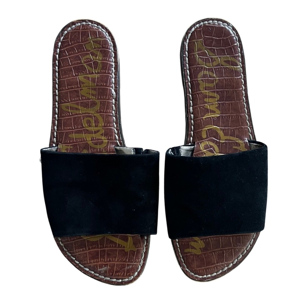 Sam Edelman Adora Black Suede Slide Sandals Size 6.5‎ Flat Shoes